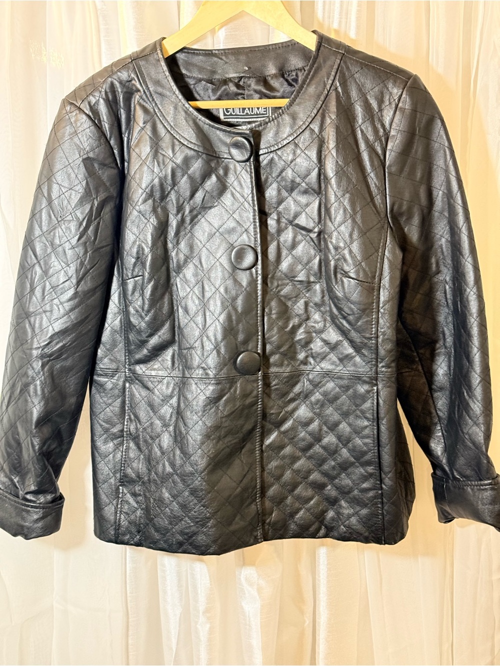 Quilted genuine Leather Button-Front Jacket - Black